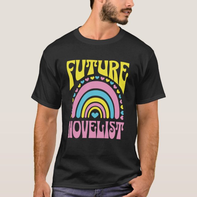 Framtida Novelist Bright Retro Rainbow Novelists T T Shirt (Framsida)