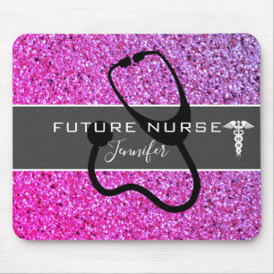 Framtida Nurse Stethoscope Rosa Lila Glitter Namn Musmatta