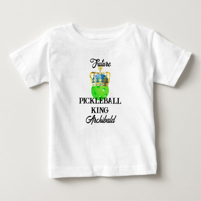Framtida Pickleball Kung Baby Grönt Boll i Krona i T Shirt (Framsida)