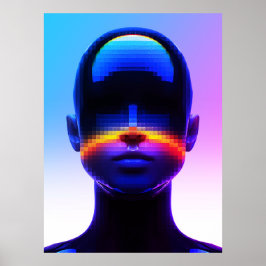 Framtida Pixel Art Porträtt – Digital Abstrakt Poster