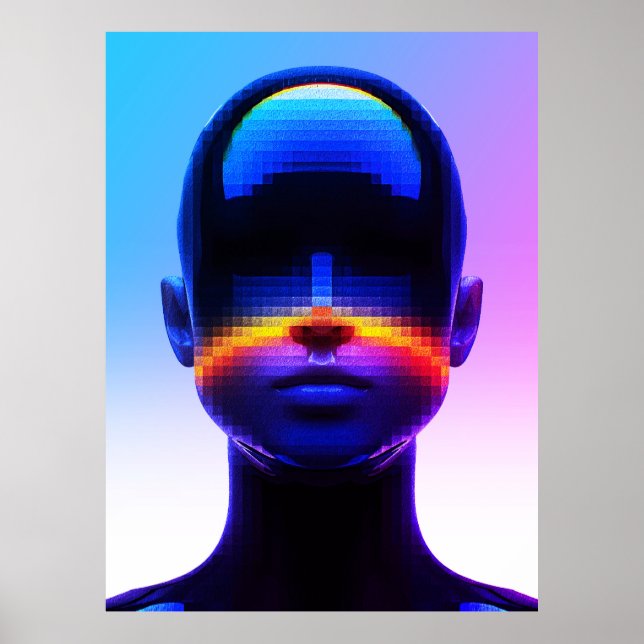Framtida Pixel Art Porträtt – Digital Abstrakt Poster (Framsidan)