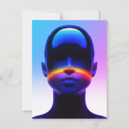 Framtida Pixel Art Porträtt – Digital Abstrakt Vykort