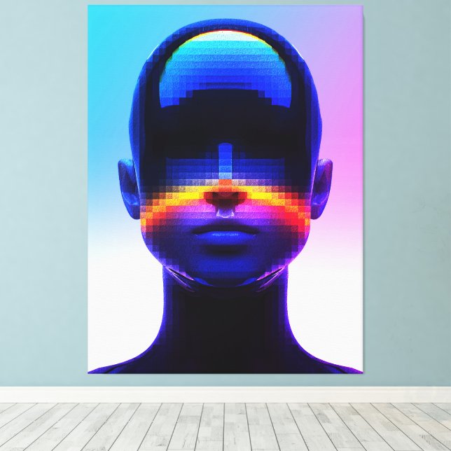 Framtida Pixelkonst Porträtt – Digital Abstrakt Canvastryck (Insitu (trägolv))