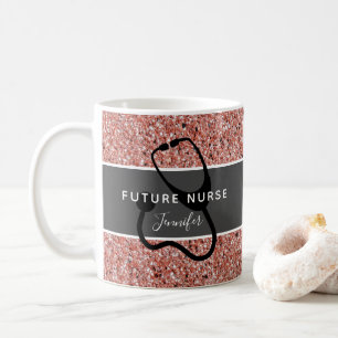 Framtida sjuksköterska i Ro Guld Glitter i Namn Kaffemugg