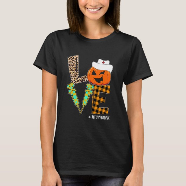 Framtida sjuksköterska Leopard Pumpkin Halloween K T Shirt (Framsida)