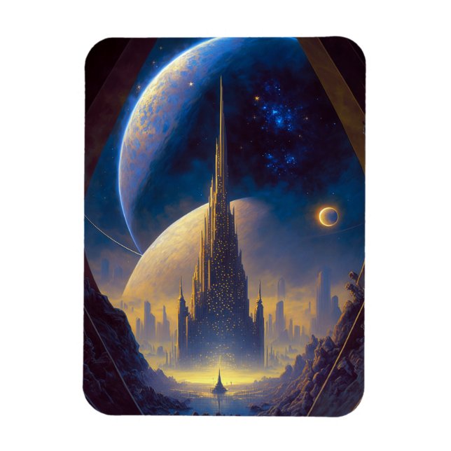 Framtida Space City Sci-Fi Art Magnet (Vertikal)