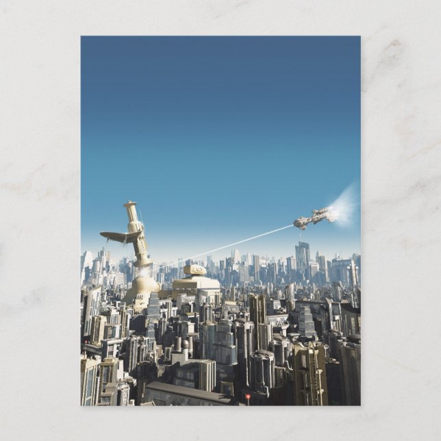 Framtida stad - fallande torn vykort (Framsida)