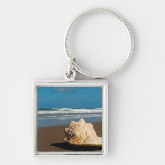Framtida strand fyrkantig silverfärgad nyckelring (Framsidan)