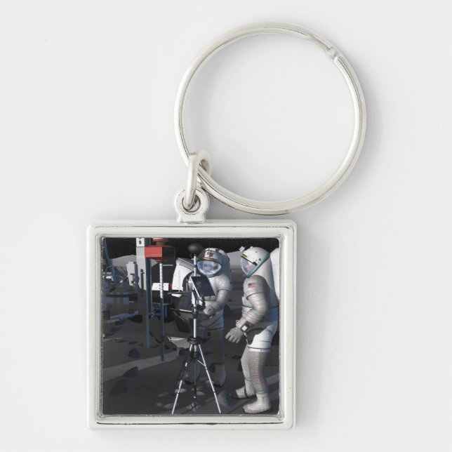 Framtida utforskning av rymden uppdrag 5 fyrkantig silverfärgad nyckelring (Framsidan)