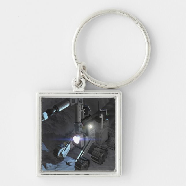 Framtida utforskning av rymden uppdrag 6 fyrkantig silverfärgad nyckelring (Framsidan)
