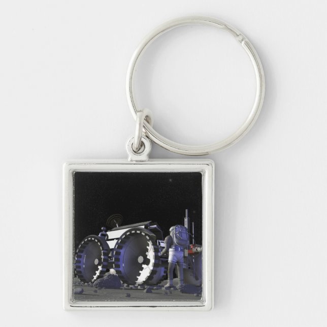 Framtida utforskning av rymden uppdrag 9 fyrkantig silverfärgad nyckelring (Framsidan)