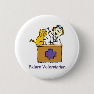 Framtida veterinär - flicka med katt knapp