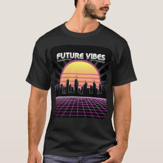 Framtida vibbar Synthwave solnedgångs rutnät Retro T Shirt