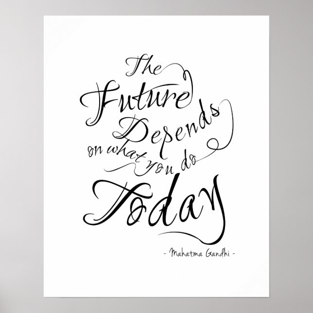 Framtida - vit kalligrafinspiration Poster (Framsidan)