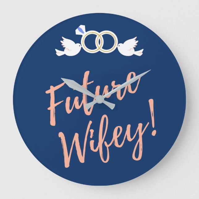 Framtida Wifey Love birds i Deep Blue   Stor Klocka (Framsida)