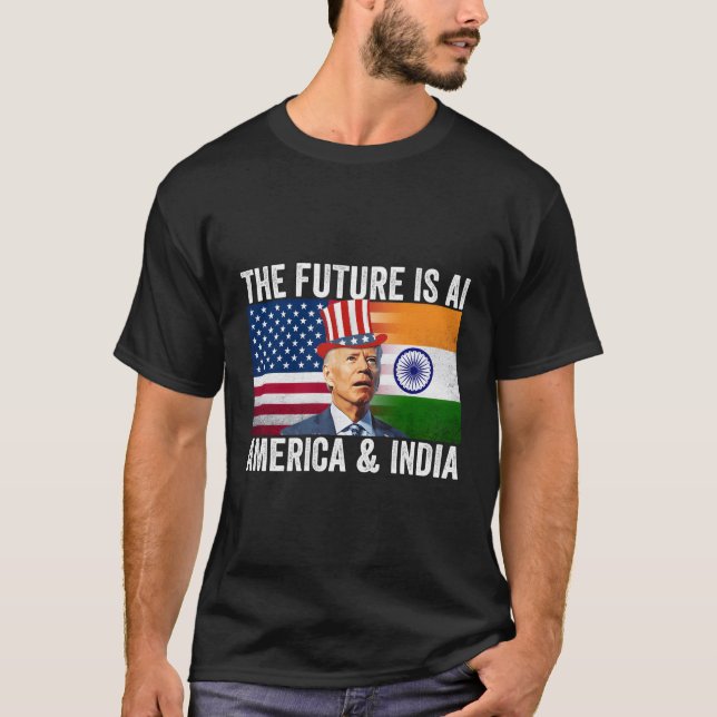 Framtiden är Ai America India Indian American Fla T Shirt (Framsida)