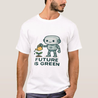 Framtiden är Grönt - Cute Robot Watering Plant T Shirt