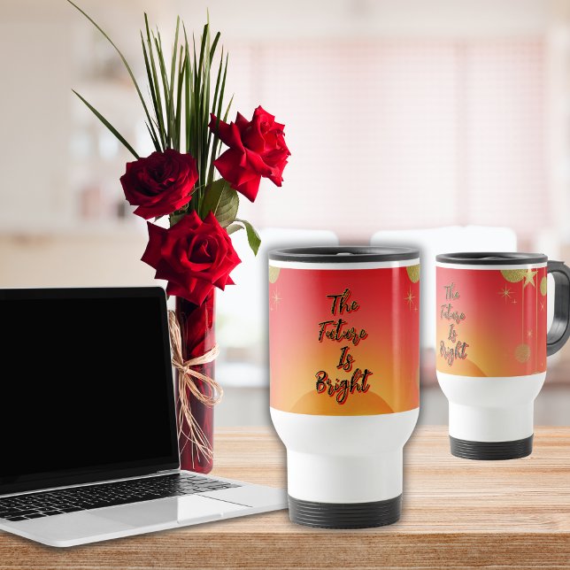 "Framtiden är ljus" Vibes Sol och stjärnor Resemugg ("The Future Is Bright" positive quote on 14 oz. travel mug. Personalize it for your favorite quote.)