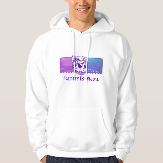 Framtiden är Meow - Cyberpunk Neon Cat Hoodie (Framsida)