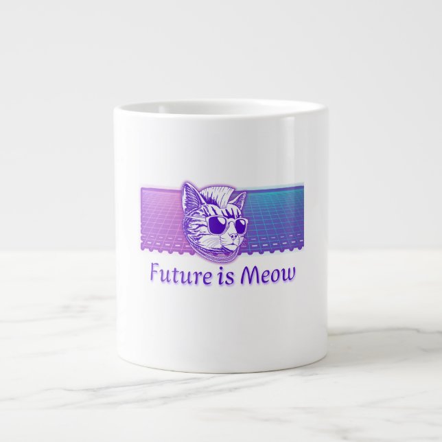 Framtiden är Meow - Cyberpunk Neon Cat Jumbo Mugg (Framsidan)