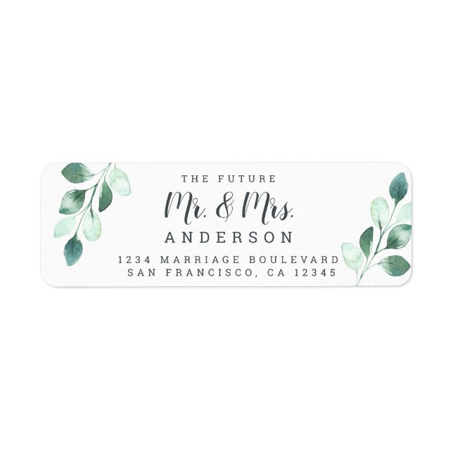 Framtiden för Grönt Foliage Bröllop Returadress Returadress Etikett (Framsidan)