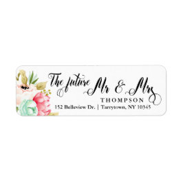 Framtiden för Peony Ro Pastel Watercolor Returadress Etikett