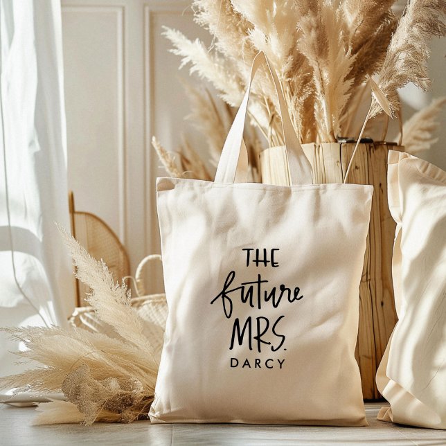 Framtiden fru. | Handskriven bladet Tygkasse (The future Mrs custom name market tote bag.)