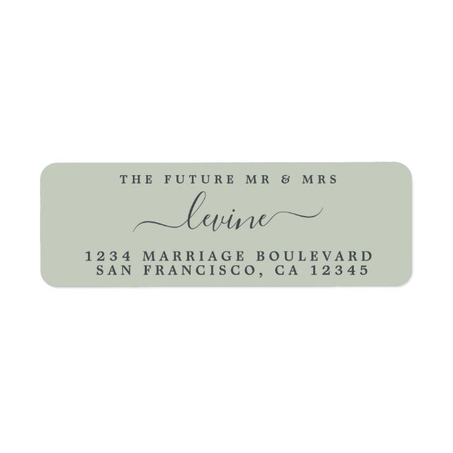 Framtiden, fru Pastel Grönt Bröllop Returadress Etikett (Framsidan)