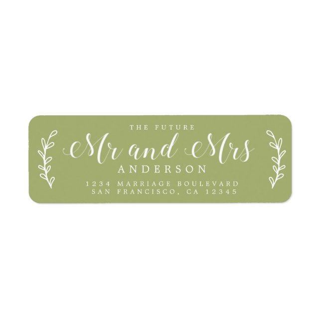 Framtiden, fru Script Löv Grönt Returadress Etikett (Framsidan)