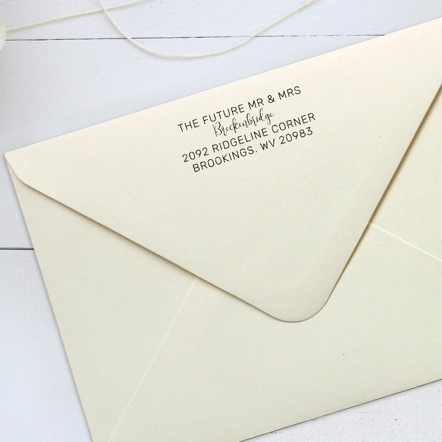 Framtiden, fru Script Par Returadress Självfärgande Stämpel (Wedding Invitation Return Address Self-Inking Stamp)