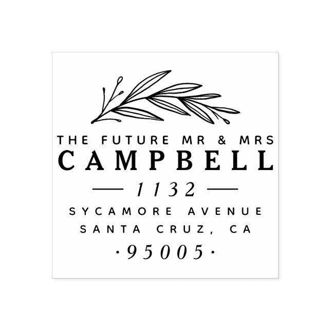 Framtiden, herr & fru | Delikat Gren Adress Stämpel (Tryck)