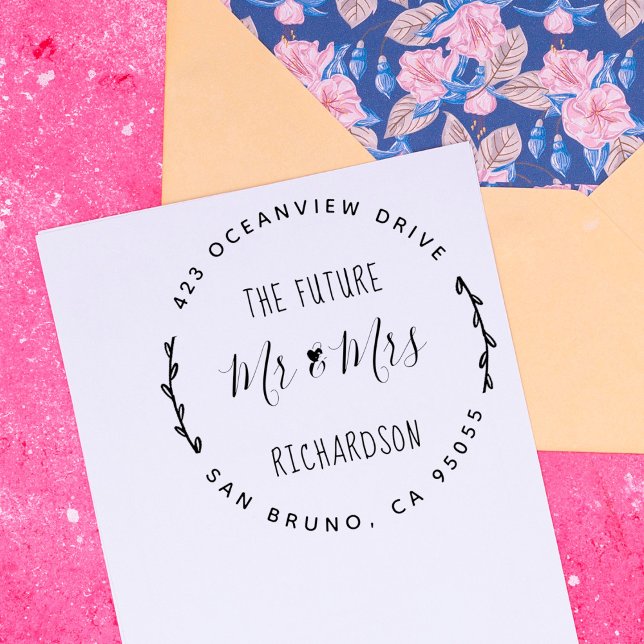 Framtiden, herr & fru | Rustic Hand plockade Bröll Självfärgande Stämpel (Skapare uppladdad)