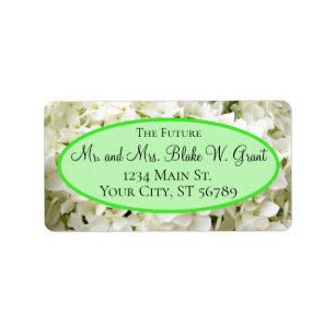 "Framtiden Mr. och Mrs." Vit Hydrangea Adressetikett