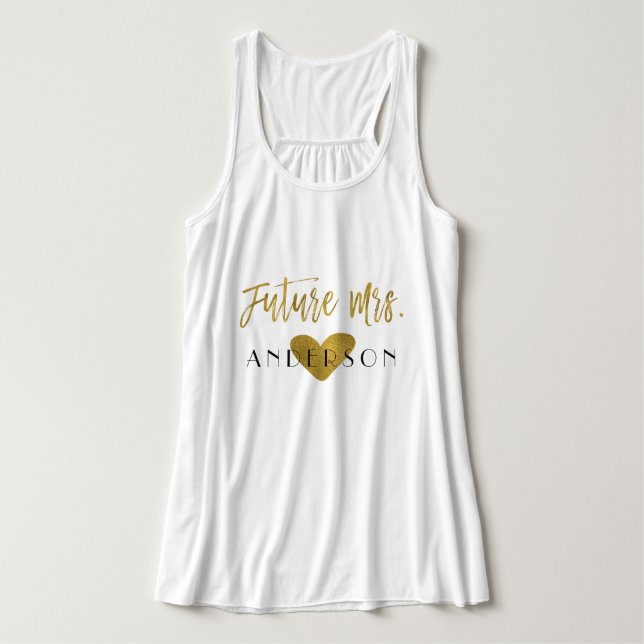 Framtiden, mrs Gold Foil and White med Heart Linne Med Racerback (Design framsida)