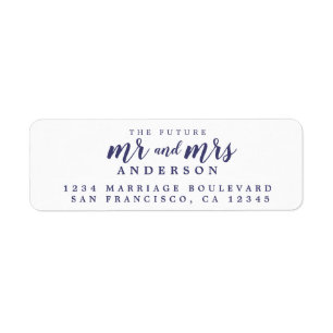 Framtiden, mrs Navy Blue Script Returadress Etikett