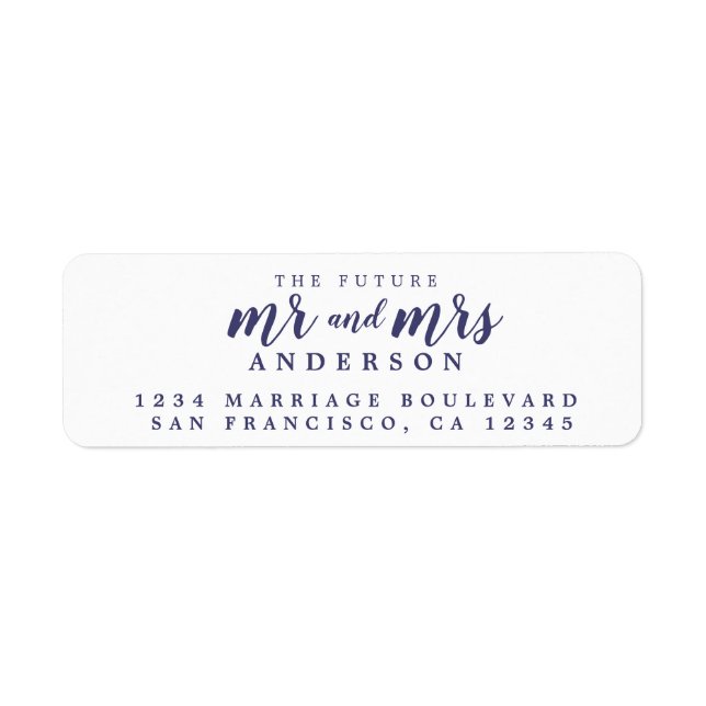 Framtiden, mrs Navy Blue Script Returadress Etikett (Framsidan)