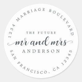 Framtiden, mrs Script Black White Returadress Runt Klistermärke