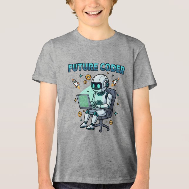 Framtidens Kodare – Söt Robot Kodningsdesign T Shirt (Framsida)