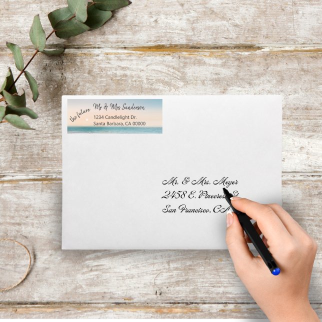 Framtidens Mr. och Mrs. Beach Wedding Returadress Etikett (Skapare uppladdad)