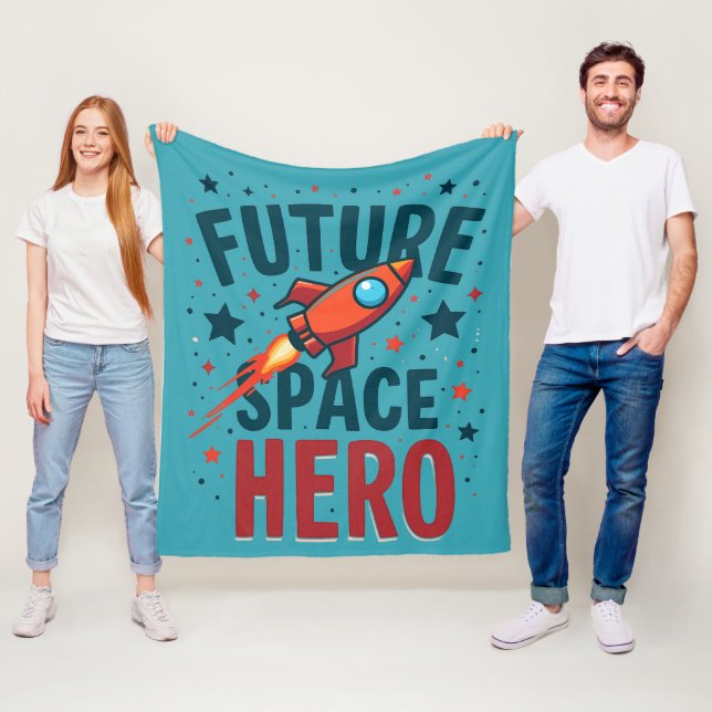 Framtidens rymdhero retro raketfartygsdesign fleecefilt (På plats)