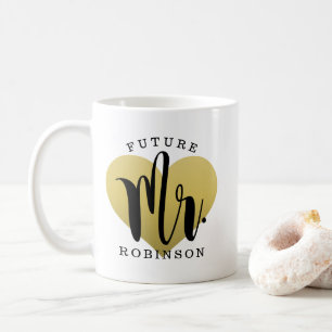 Framtidig Herr Guld Hjärtat Bröllopsmonogram Kaffemugg