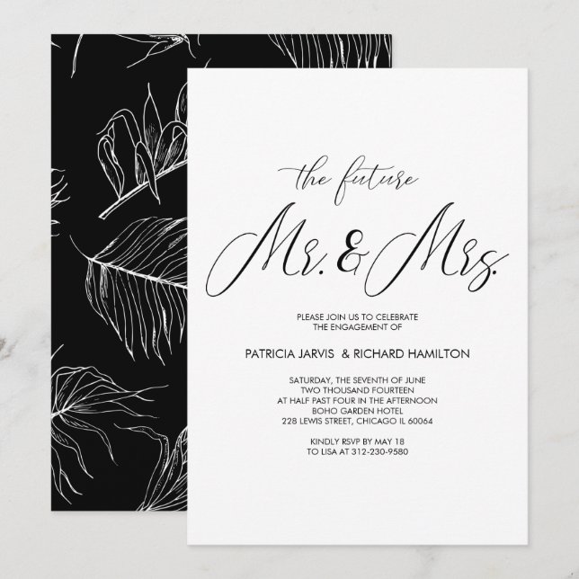 Framtidig herr- och fru-engagemangsfest Chic manus Inbjudningar (Fram/baksida)