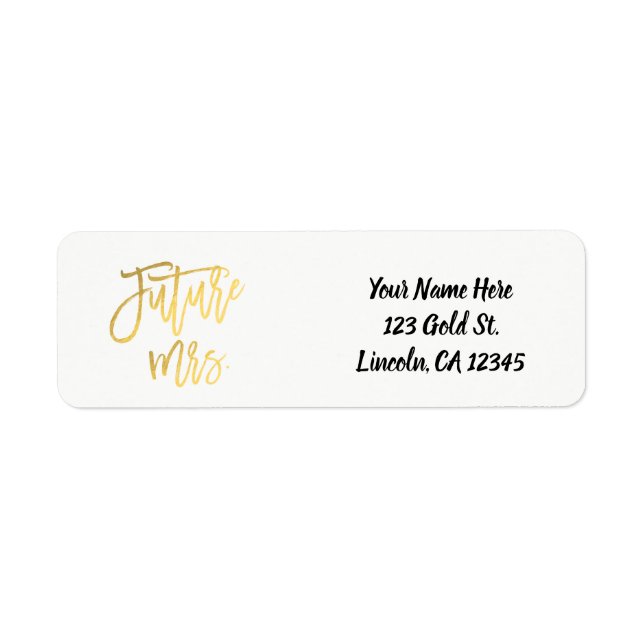 Framtidig Mrs. Faux Guld Folie Modernt Skript Chic Returadress Etikett (Framsidan)