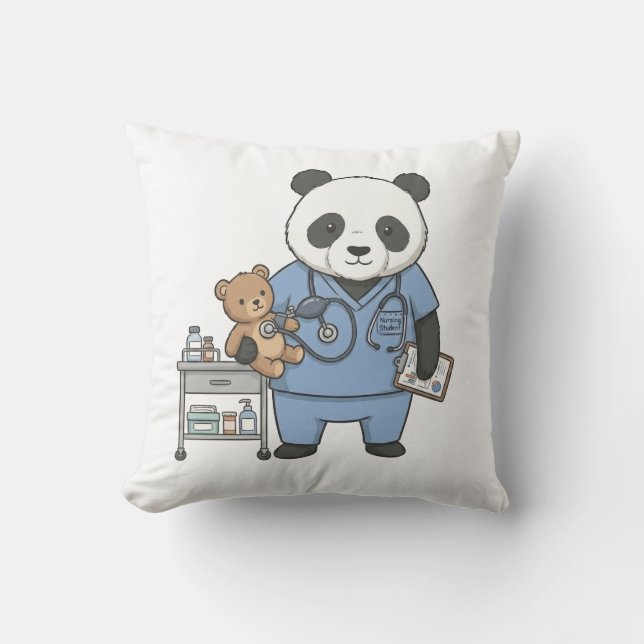Framtidig RN Panda: Bedårande Medicinsk Student  Kudde (Framsida)