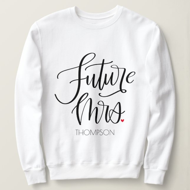 Framtidiga Fru Moderna Kalligrafi Röda Hjärtan Mon T Shirt (Design framsida)