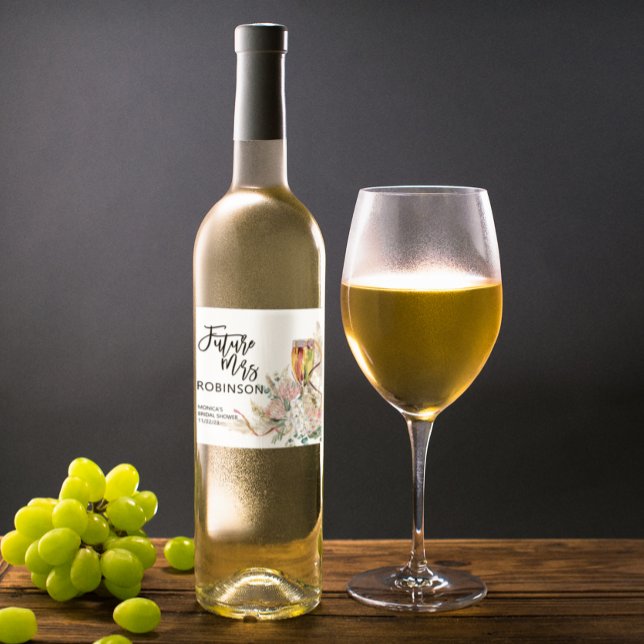 Framtidiga fru Namn Bröllopsfest Glänsande Vin För Vinflaska Etikett (Skapare uppladdad)