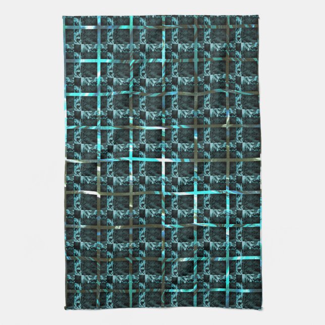 Från avstånd ser man cyan-fisk , nära schack kökshandduk (Vertikal)