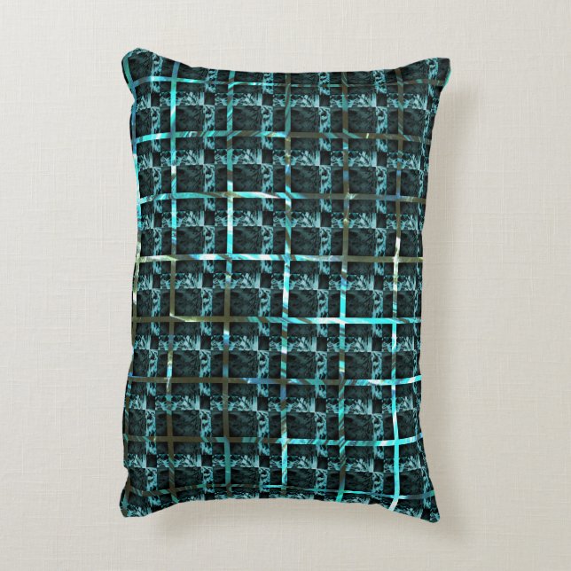 Från avstånd ser man cyan-fisk , nära schack prydnadskudde (Baksidan(Vertikal))