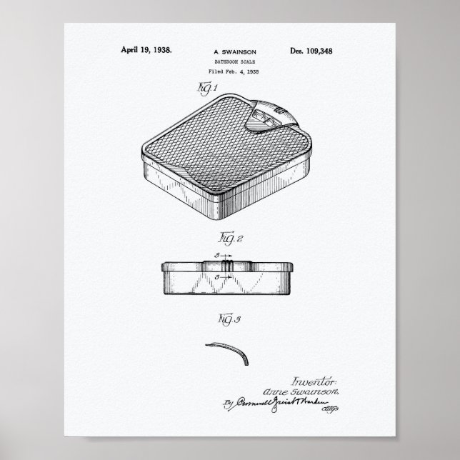  från Bathroom 1938 Patent Art White Papper Poster (Framsidan)