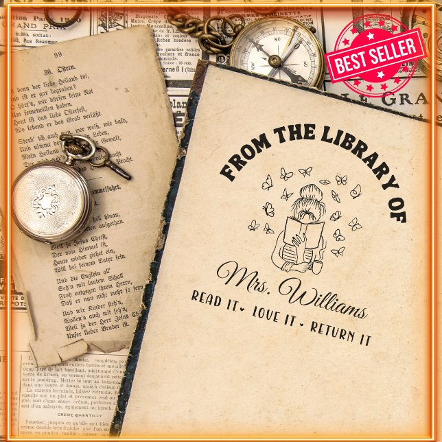 Från Bibliotek | Cute Butterfly Girly Bok Självfärgande Stämpel (Skapare uppladdad)